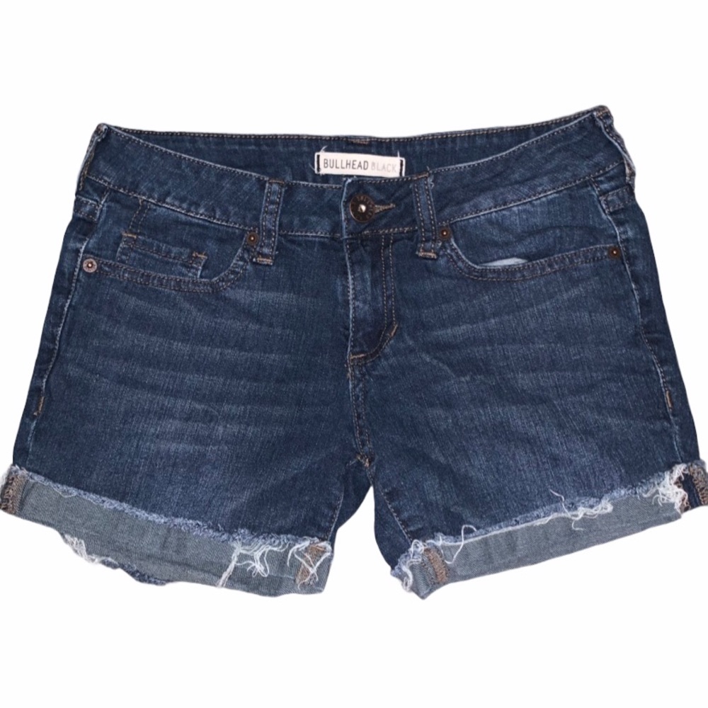 Bullhead Black Cuffed Distressed Denim Shorts
